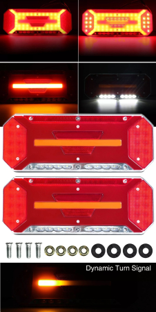 Accesorii electronice auto - Set Lampi  stânga și dreapta LED stopuri cu efect de neon și semnalizare intermitentă dinamică, cu 5 funcții, 12V 24V, 345mm X 130mm pentru autocar, camion, tir, remorcă, rulotă