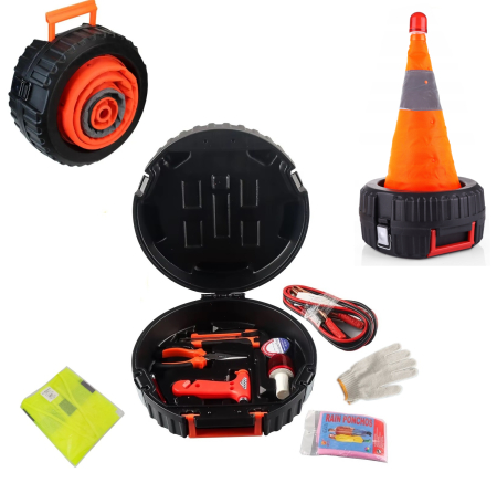 Alte accesorii - Set multifuncțional de urgență cu lumină de avertizare tip geantă-gumă - 11 piese