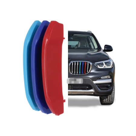 Accesorii pentru exterior - Set ornamente dungi grila fata auto compatibile BMW X1 F48 07/2019-2022
