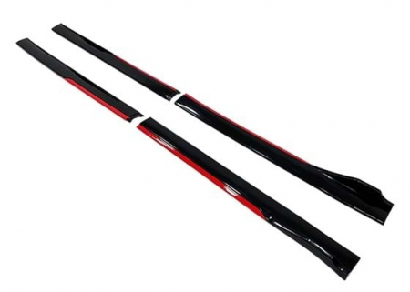 Tunning Auto - Set prelungiri ornament praguri laterale tuning ( negru lucios + rosu )