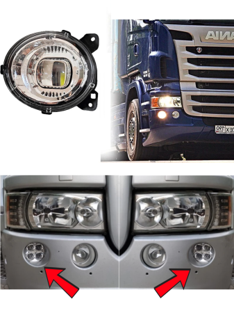 Set proiectoare LED halogen pentru faza lunga suplimentara stanga + dreapta pentru Scania seria P G R T, numere OEM 1446355, 2080688, 1446353, 1931614, 2127432, 2131055, 1446354 [5]