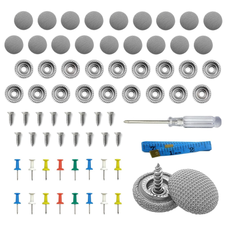 Noutati Flexzon - Set repararea plafonului auto, fixare tapiterie plafon lasata, cu suruburi, ace, surubelnita si ruleta, Universal, Gri