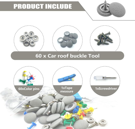 Set repararea plafonului auto, fixare tapiterie plafon lasata, cu suruburi, ace, surubelnita si ruleta, Universal, Gri [1]