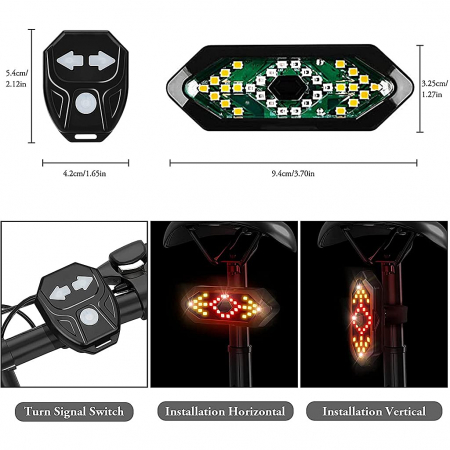 Set semnalizator Bicicleta, Incluse claxon, Incarcare USB, 5 moduri de lumina, IP65 Rezistent la Apa si Praf, Usor de Instalat - Negru [5]
