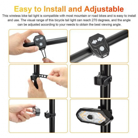 Set semnalizator Bicicleta, Incluse claxon, Incarcare USB, 5 moduri de lumina, IP65 Rezistent la Apa si Praf, Usor de Instalat - Negru [13]