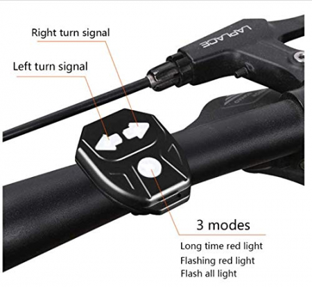 Set semnalizator Bicicleta, Incluse claxon, Incarcare USB, 5 moduri de lumina, IP65 Rezistent la Apa si Praf, Usor de Instalat - Negru [8]