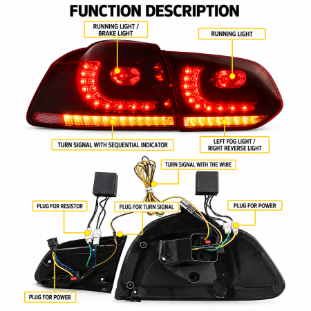 Set stopuri GTI FULL LED pentru Volkswagen Golf 6 VI MK6 Hatchback 2008-2013, GTI R20, semnalizare dinamica, Rosu [8]