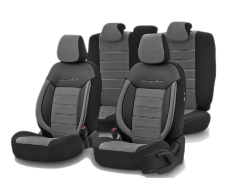 Accesorii pentru interior - Set huse scaune textil cu piele ecologica COMFORT LINE Design - Gri-Negru cusatura gri