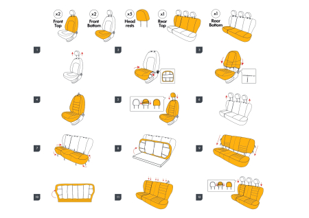 Set huse scaune textil cu piele ecologica COMFORT LINE Design - Gri-Negru cusatura gri [13]