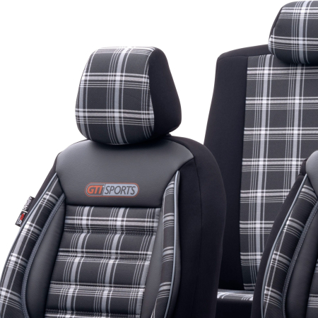 Set huse scaune auto textil cu piele ecologica GTI SPORTS Design - Neagra cu cusatura gri, pentru scaune fata si spate [1]