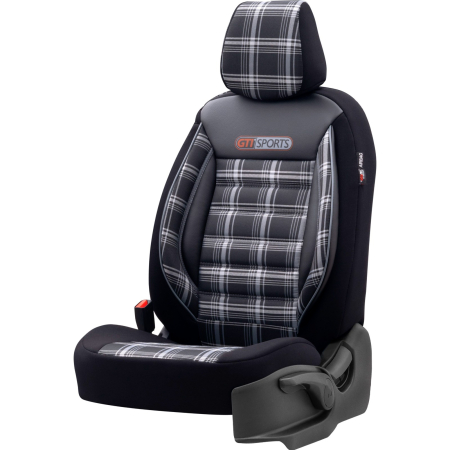 Set huse scaune auto textil cu piele ecologica GTI SPORTS Design - Neagra cu cusatura gri, pentru scaune fata si spate [2]