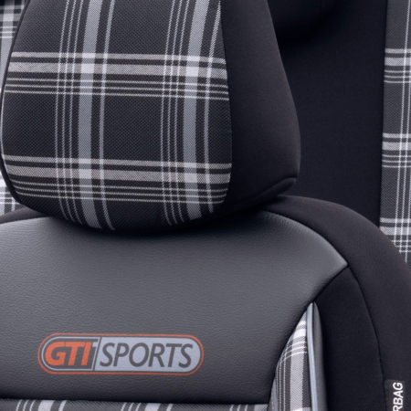 Set huse scaune auto textil cu piele ecologica GTI SPORTS Design - Neagra cu cusatura gri, pentru scaune fata si spate [3]