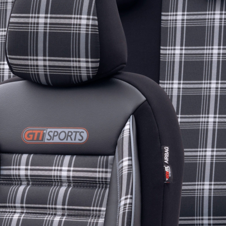 Set huse scaune auto textil cu piele ecologica GTI SPORTS Design - Neagra cu cusatura gri, pentru scaune fata si spate [4]