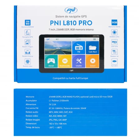 Navigatii Android si Playere auto - Sistem de navigatie GPS PNI L810 PRO ecran 7 inch, 800 MHz, 256MB DDR, 8GB memorie interna, FM transmitter
