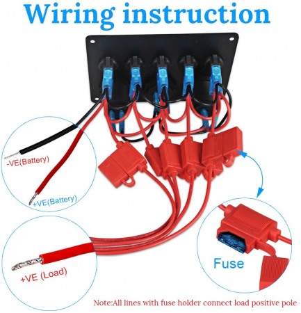 Panou intrerupatore  Priza, Voltmetru, 5 Intrerupatoare si USB  12V 20A [2]