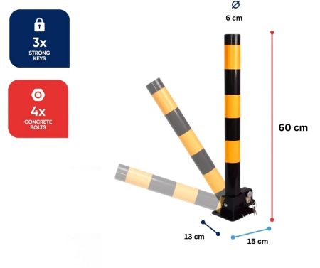 Stalp metalic rabatabil pentru delimitare spații de parcare, cu sistem de blocare – 3 chei incluse [4]