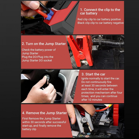 Starter Auto Multifunctional 1000A, Redresor Auto, Jump Starter Booster Portabil, 10000mah De 12V, Robot De Pornire Auto - Negru [8]