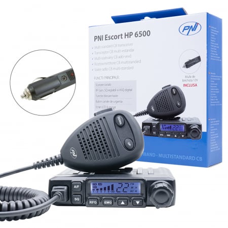 Statie radio CB PNI Escort HP 6500, multistandard, 4W, AM-FM, 12V, ASQ, RF Gain, mufa de bricheta inclusa AM/FM comutati doar in banda EU [10]