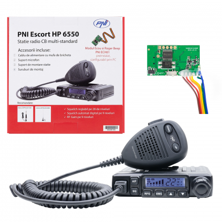 Statie radio CB PNI Escort HP 6550 cu PNI ECH01 instalat, multistandard, 4W, AM-FM, 12V, ASQ, cu modul de ecou [9]