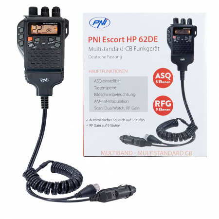 Statie radio CB portabila PNI Escort HP 62DE German version, multi standard, 4W, 12V, AM-FM, ASQ reglabil pe 5 niveluri, RF Gain pe 9 niveluri, Dual Watch, Scan, Lock [8]