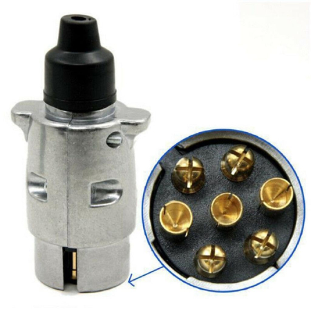 Accesorii Remorca - Stecher 7 pini din metal pentru priza de rulote sau remorci cu montaj pe cablu, 12V