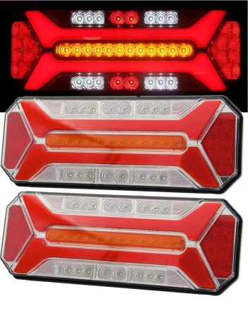Electronice si electrice auto - Set lampi Stop LED spate - (stanga + dreapta), multifunctional, 5 functii, pentru camion si remorca, semnalizare dinamica, stop, marsarier, ceata, IP66, 12-24V