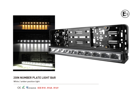 Suport numar de înmatriculare cu bară LED încorporată, 20" 51cm, 12v 24v, lumină de poziție DRL albă și portocalie [4]