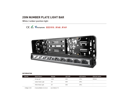 Suport numar de înmatriculare cu bară LED încorporată, 20" 51cm, 12v 24v, lumină de poziție DRL albă și portocalie [2]