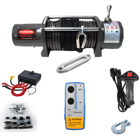 Noutati Flexzon - Troliu electric cu telecomanda pentru remorcare autoturisme, jeep, asistenta rutiera, 6000LBS 2720kg, 12V-24V