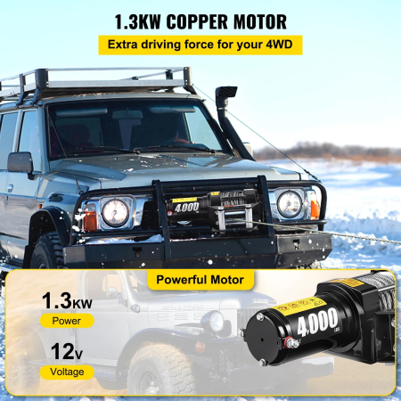 Troliu electric cu telecomanda pentru remorcare autoturisme, jeep-uri, barci, off-road, 4000LBS 1820kg, 12V [10]