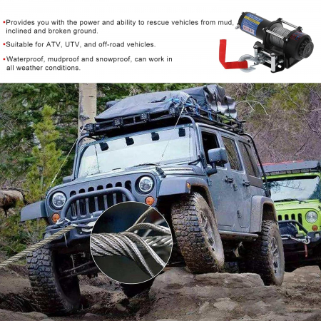 Troliu electric cu telecomanda pentru remorcare autoturisme, jeep-uri, barci, off-road, 5500LBS 2500kg, 12V [14]