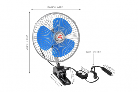 Ventilator auto 12V 20 cm 8'' inch cu clemă [2]