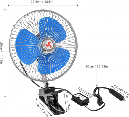 Ventilator auto rotativ 12V suport fix metalic [3]