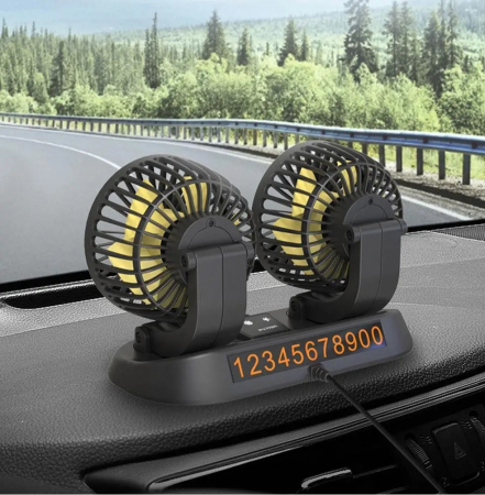 Ventilator dublu pentru masina, rotire 360 grade, 10W, 2 trepte de viteza si stickere pentru numar de telefon - 12V [3]