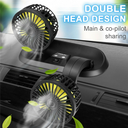 Ventilator dublu pentru masina, rotire 360 grade, 10W, 2 trepte de viteza si stickere pentru numar de telefon - 12V [8]