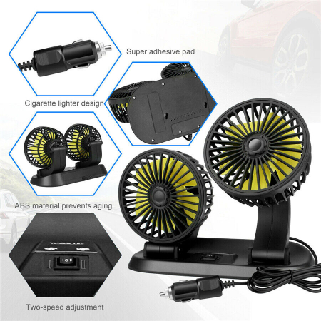 Ventilator dublu pentru masina, rotire 360 grade, 10W, 2 trepte de viteza si stickere pentru numar de telefon - 12V [2]