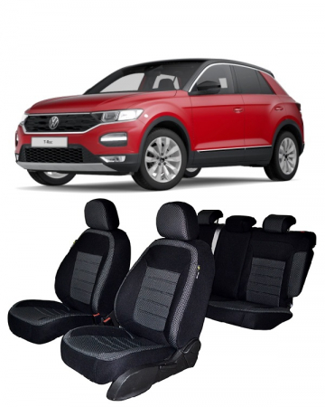 Volkswagen - Set huse scaune dedicate VOLKSWAGEN T-ROC 2019-2021 Premium (Bancheta fractionata si husa cotiera)