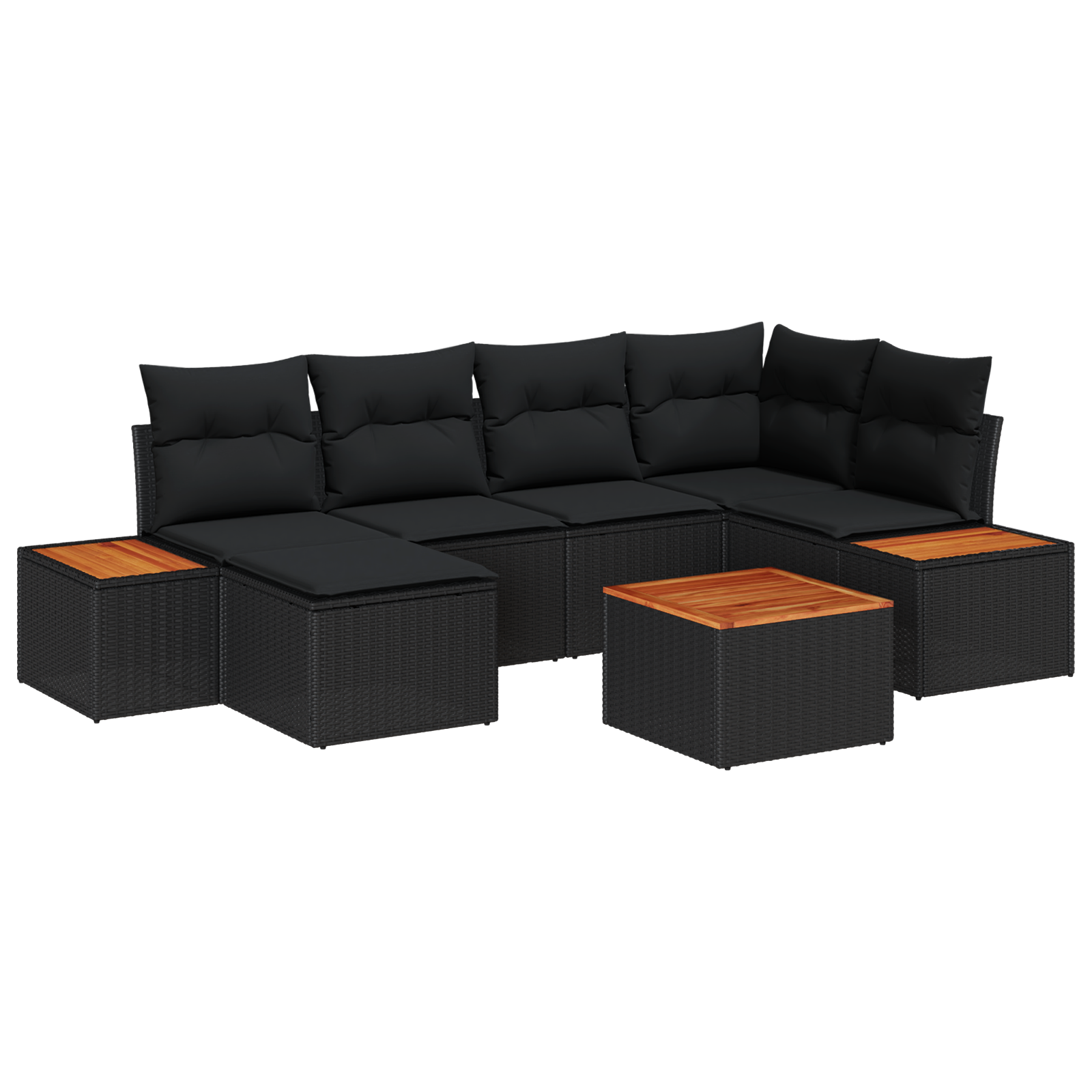 Set de canapele de grădină cu 7 piese cu perne, negru, din ratan polimeric, acacia [1]