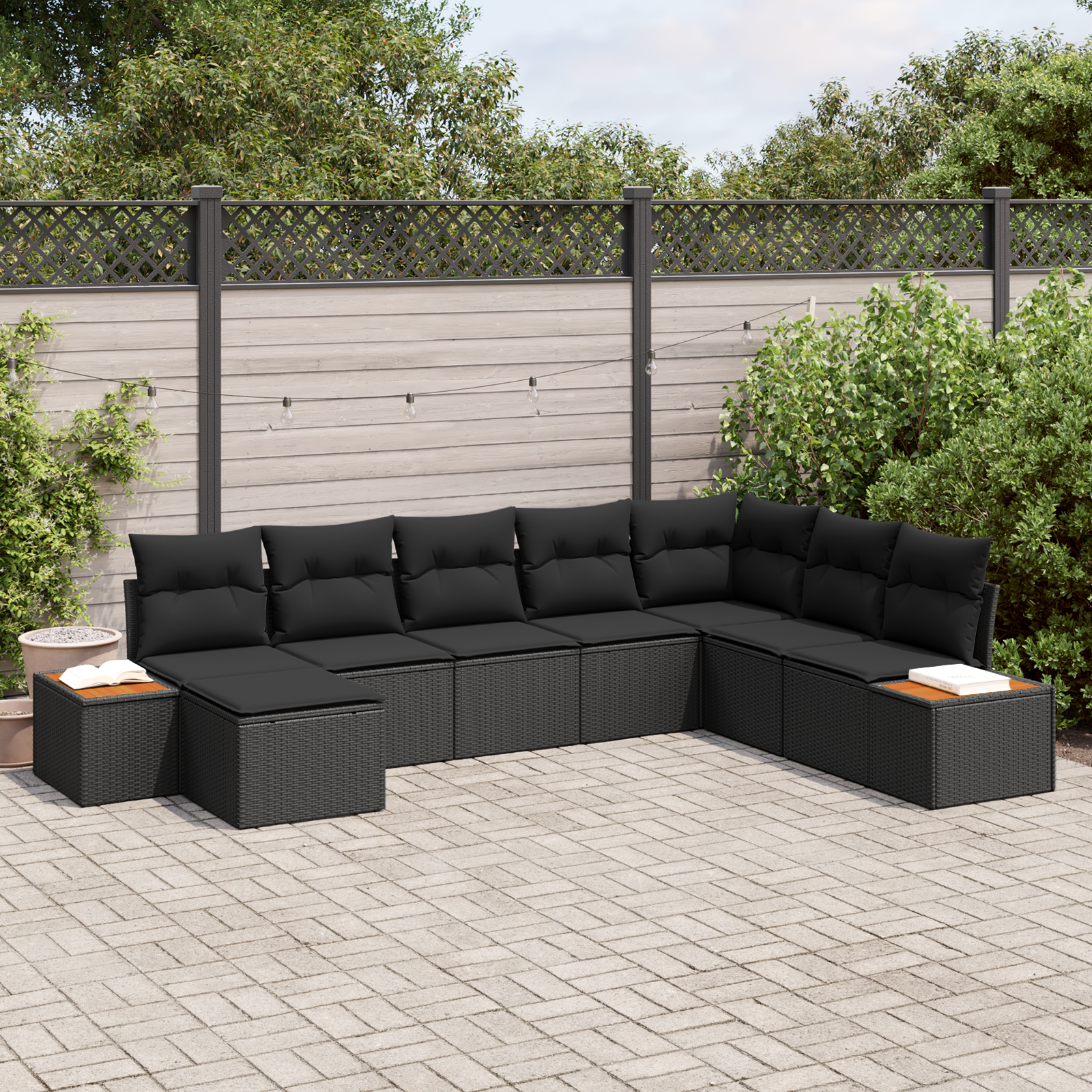 Canapele de exterior - Set de 8 Piese de Sofa pentru Grădină cu Perne Negru Poliratan Acacia