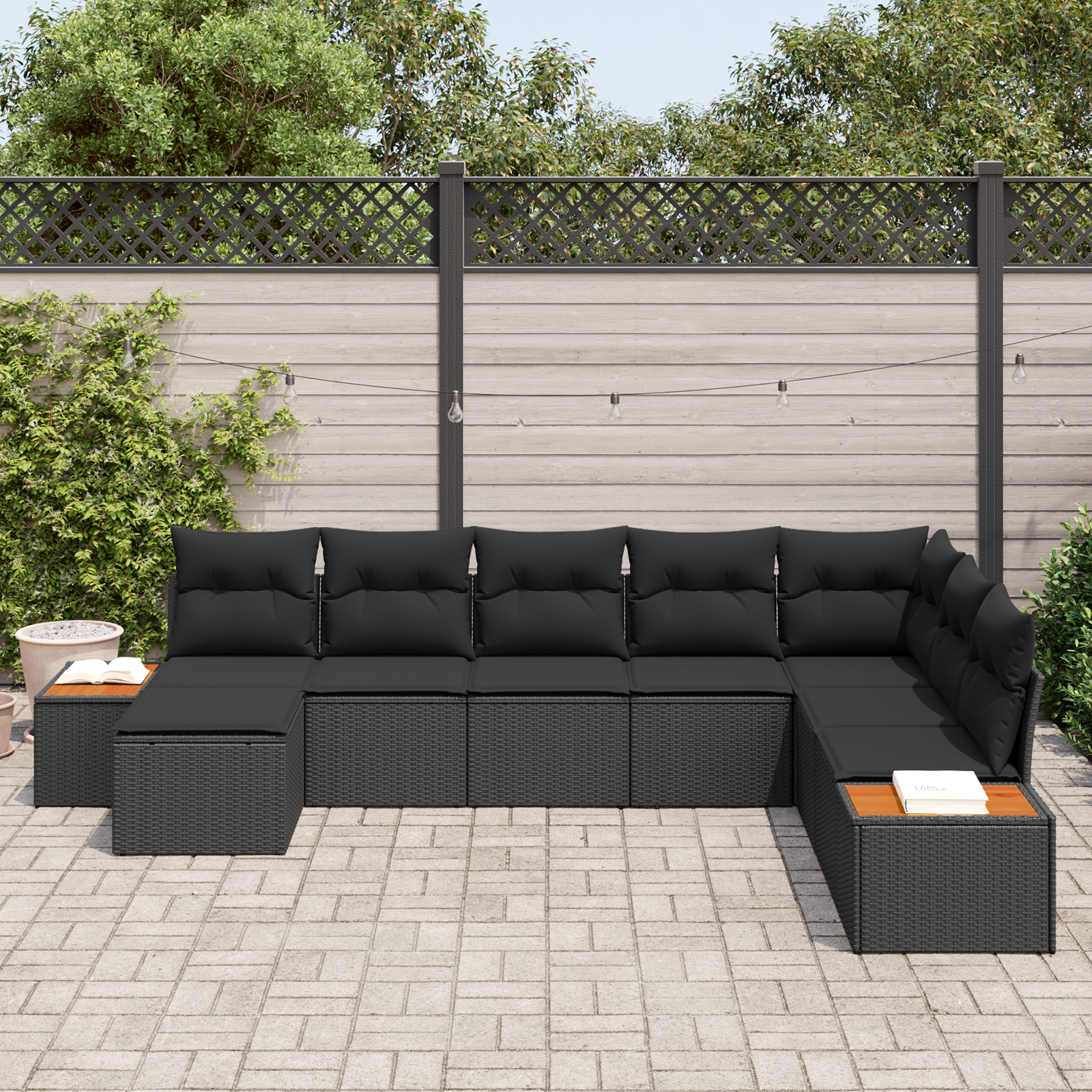 Set de 8 Piese de Sofa pentru Grădină cu Perne Negru Poliratan Acacia [2]