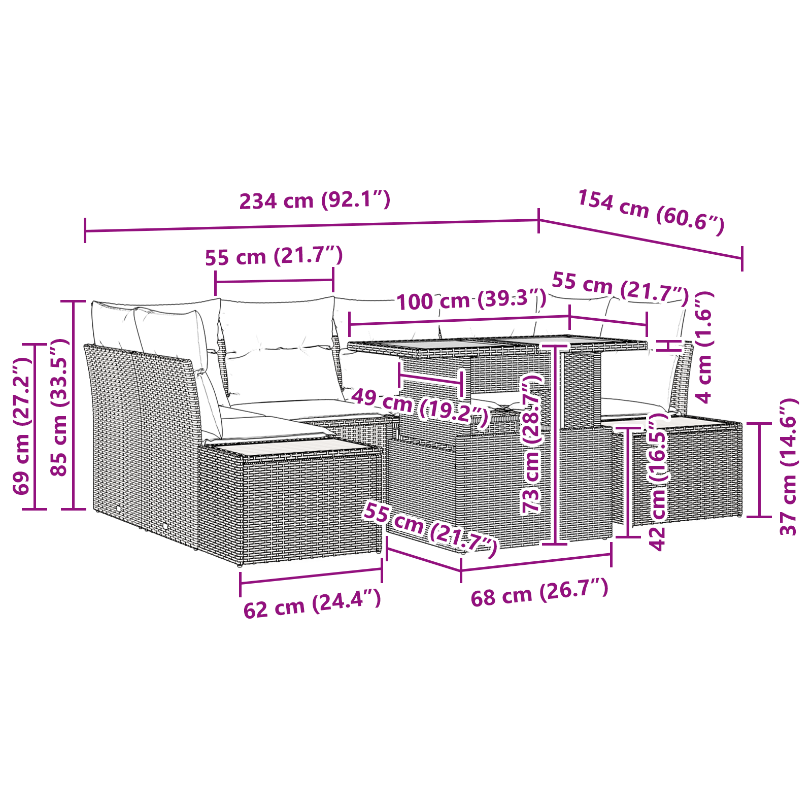 Set masă grădină 7 piese cu perne Negru Poliratan Acacia [10]