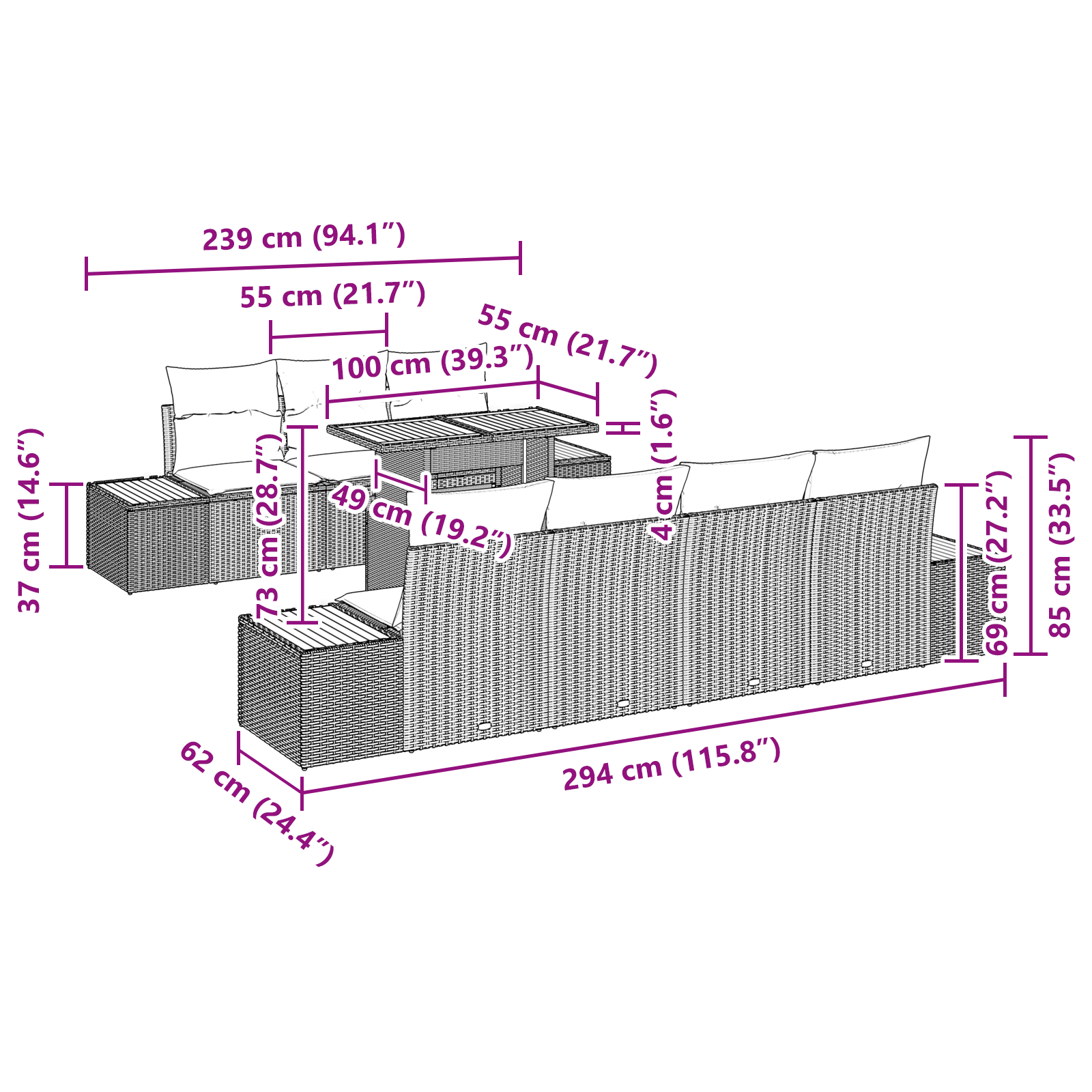 Set de mese pentru grădină cu 8 piese și perne negre din poliratan Acacia [9]