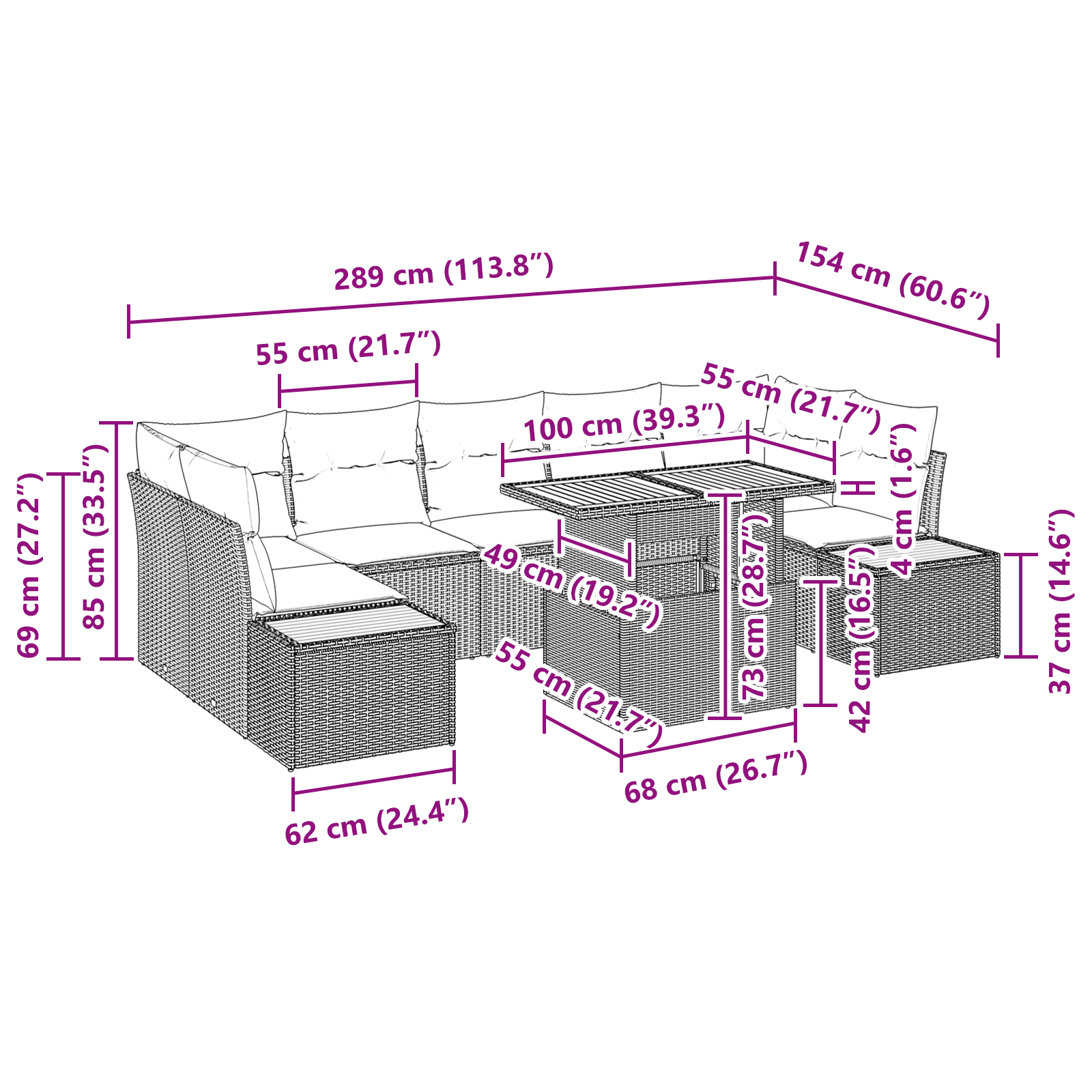 Set mese grădină cu perne Negru Ratan polimeric Acacia [10]