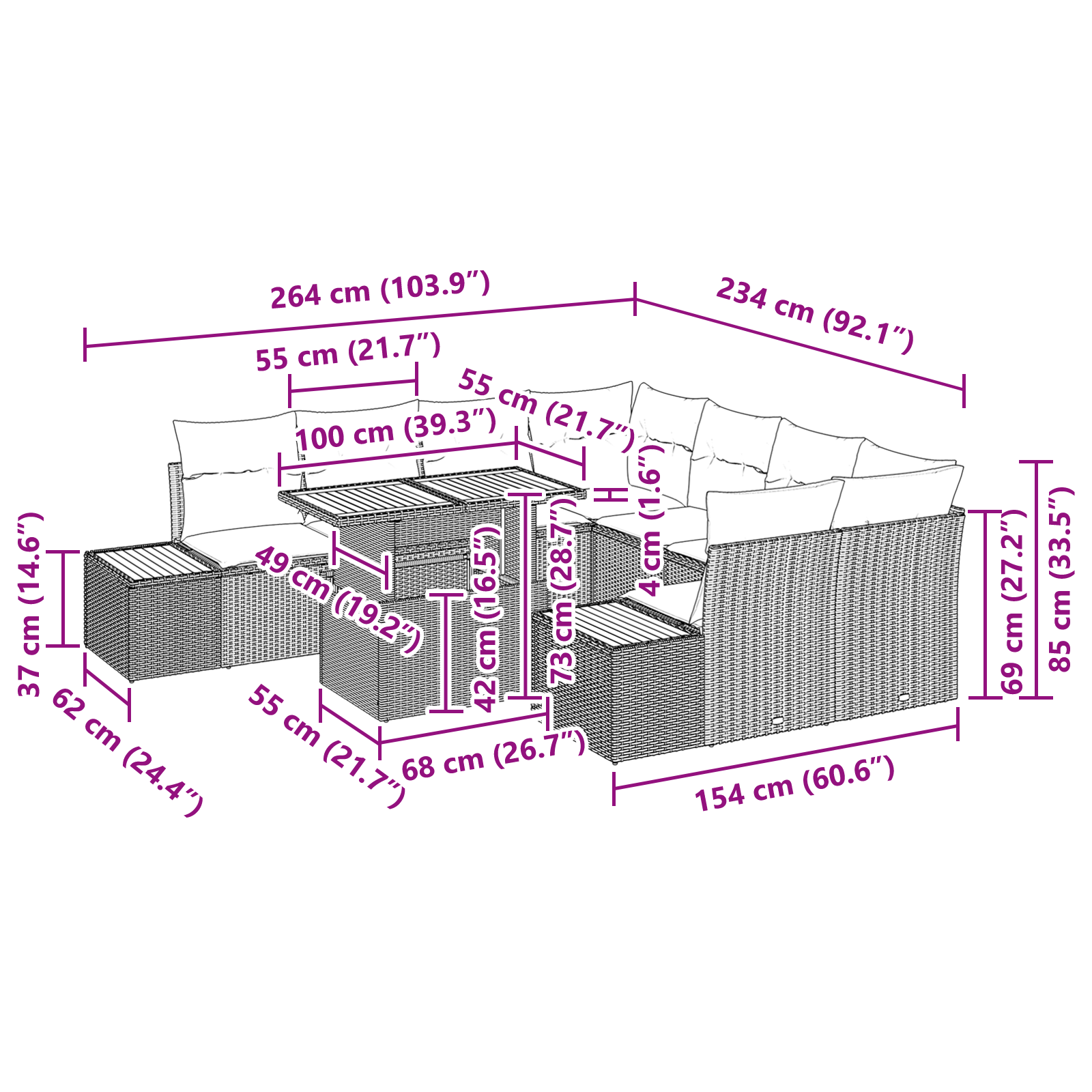 Set de dining pentru grădină 9 piese cu perne Negru Ratan Poly Acacia [10]