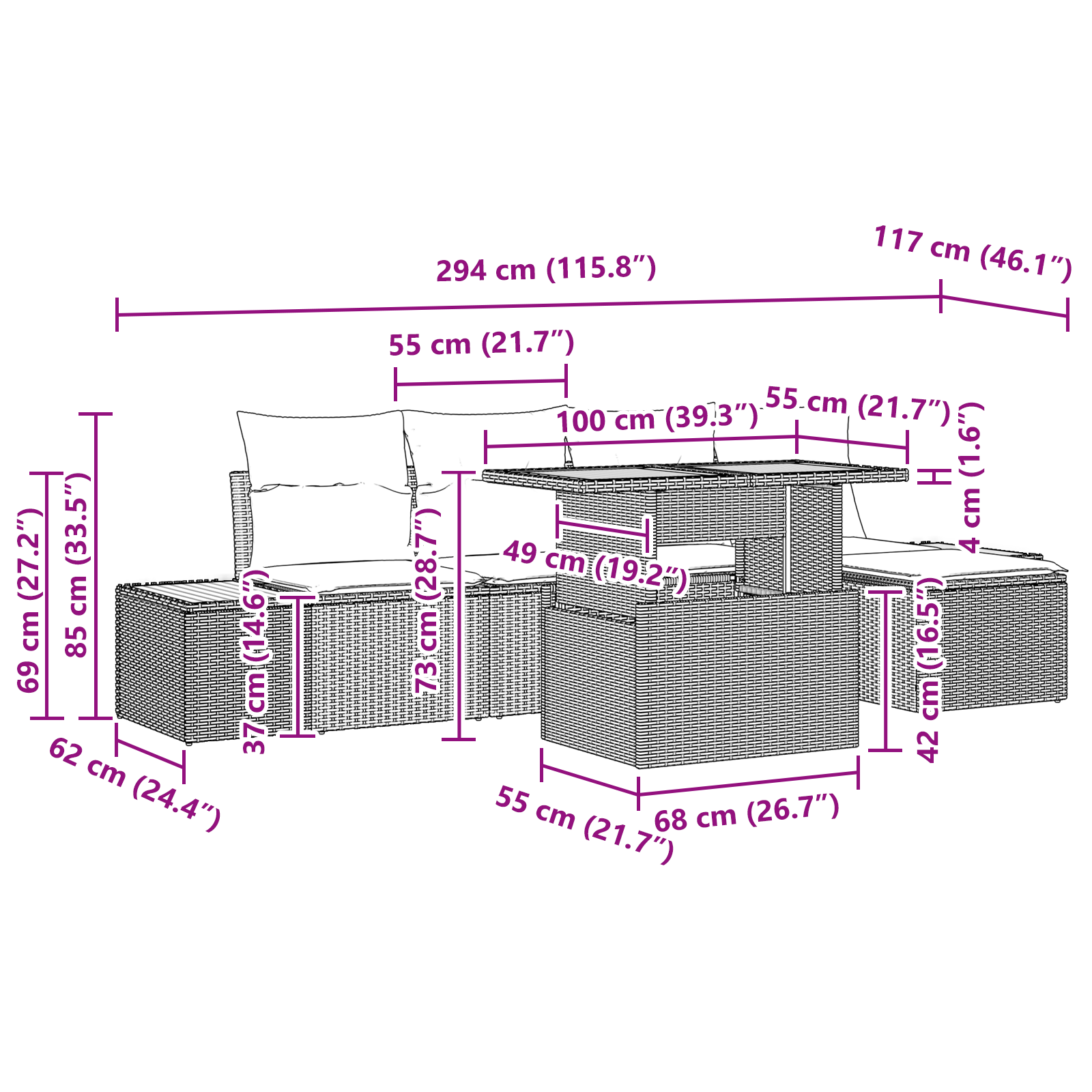 Set dining grădină cu 6 piese și perne Negru Poliratan Acacia [10]