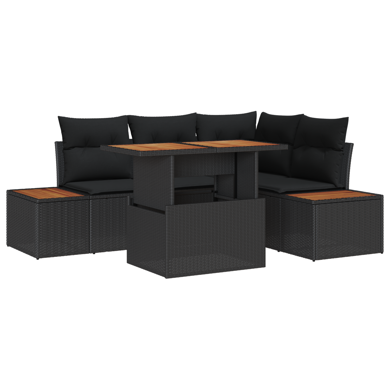Set de dining de 5 piese cu perne Negru Poli Ratan Acacia [1]