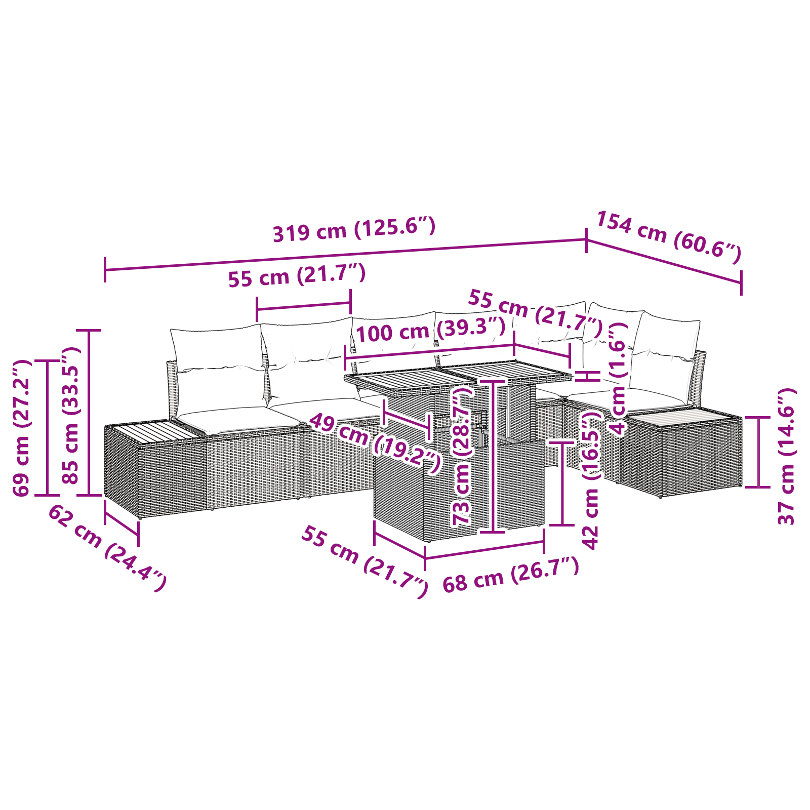 Set de mese pentru grădină cu 7 piese cu perne Negru Poliratan Acacia [10]