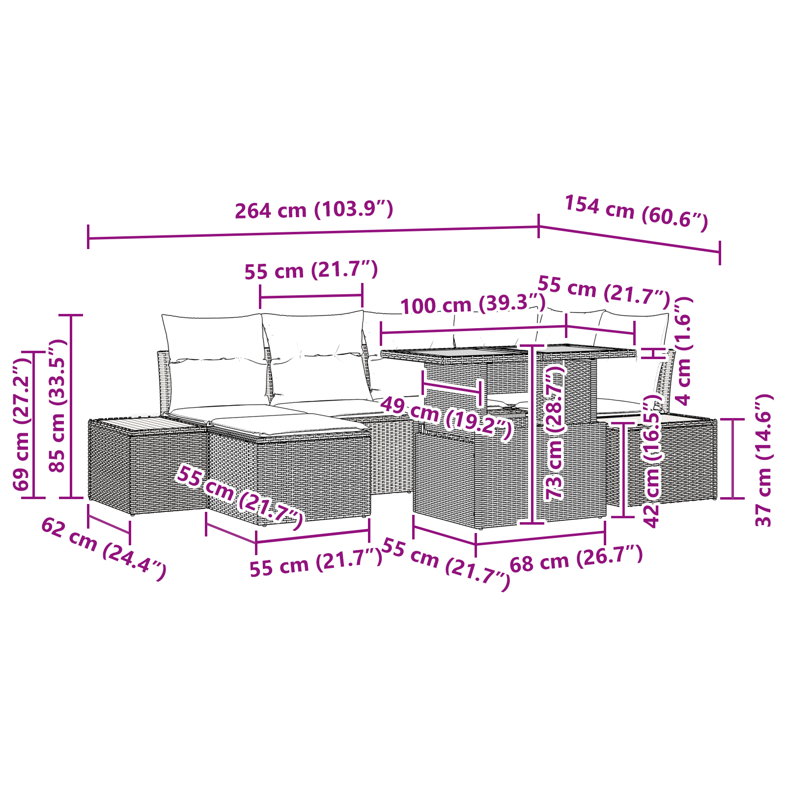 Set mese grădină 7 piese cu perne poliratan negru acacia [11]
