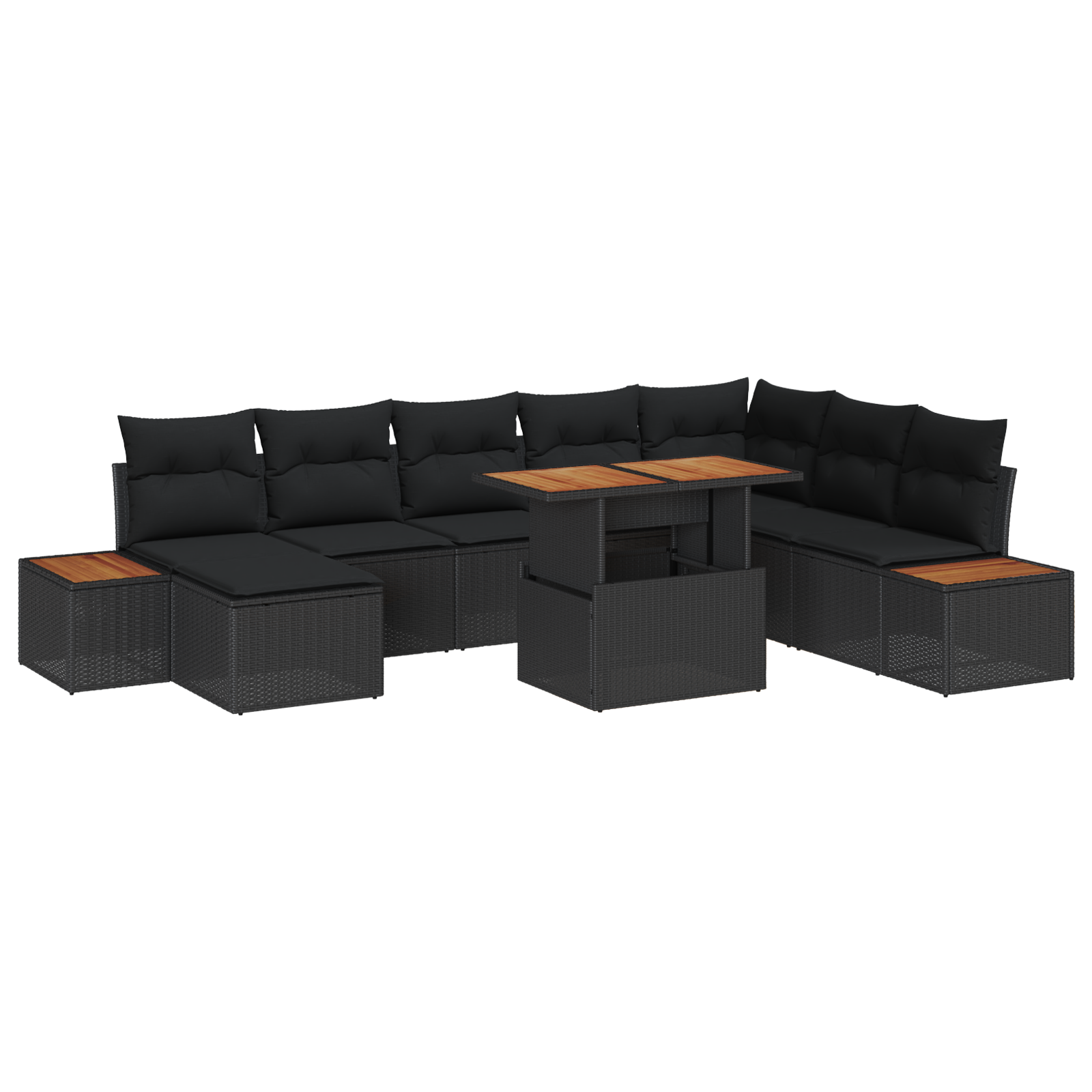 Set de dining 9 piese cu perne Negru Poliratan Acacia [1]