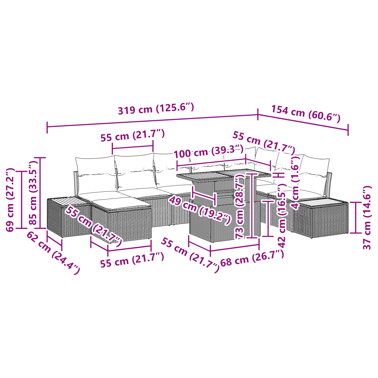 Set de dining 9 piese cu perne Negru Poliratan Acacia [11]